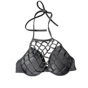 Shade & Shore Black Women's Bikini Bathing Suit Top Light Lift Halter 34B